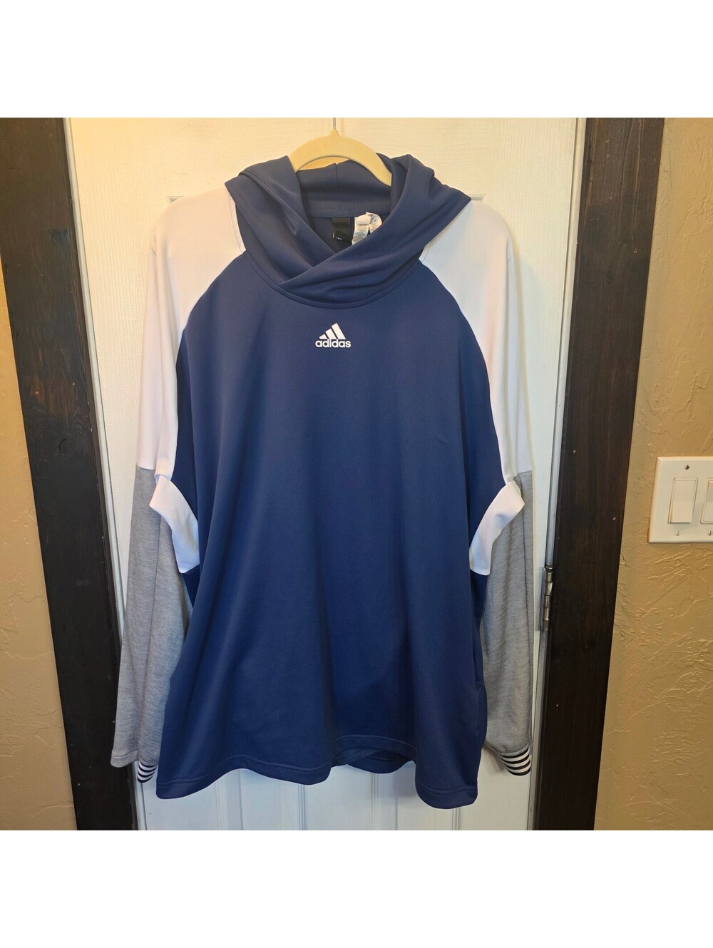 Adidas Men's 2XL Navy Blue, White, and Gray Hoodie Sweatshirt